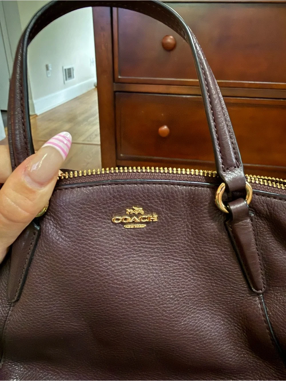 Coach Pebbled Leather Satchel in Dark Brown with Gold Hardware